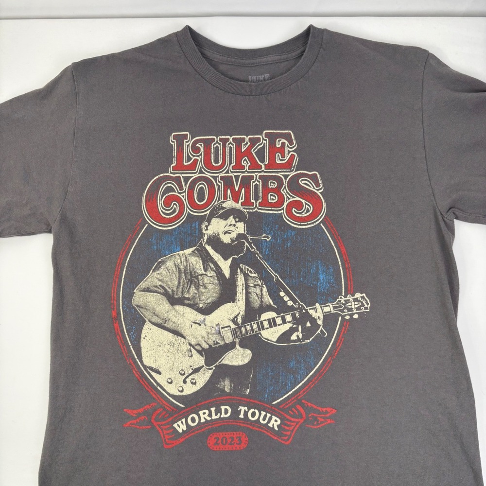 Luke Combs World Tour 2023 Concert Graphic T-Shirt Charcoal Gray Size M